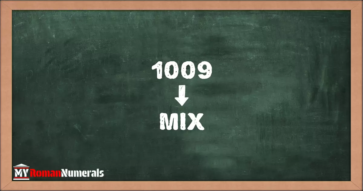 1009 = MIX written on a blackboard, demonstrating Roman numeral conversion for 1009.