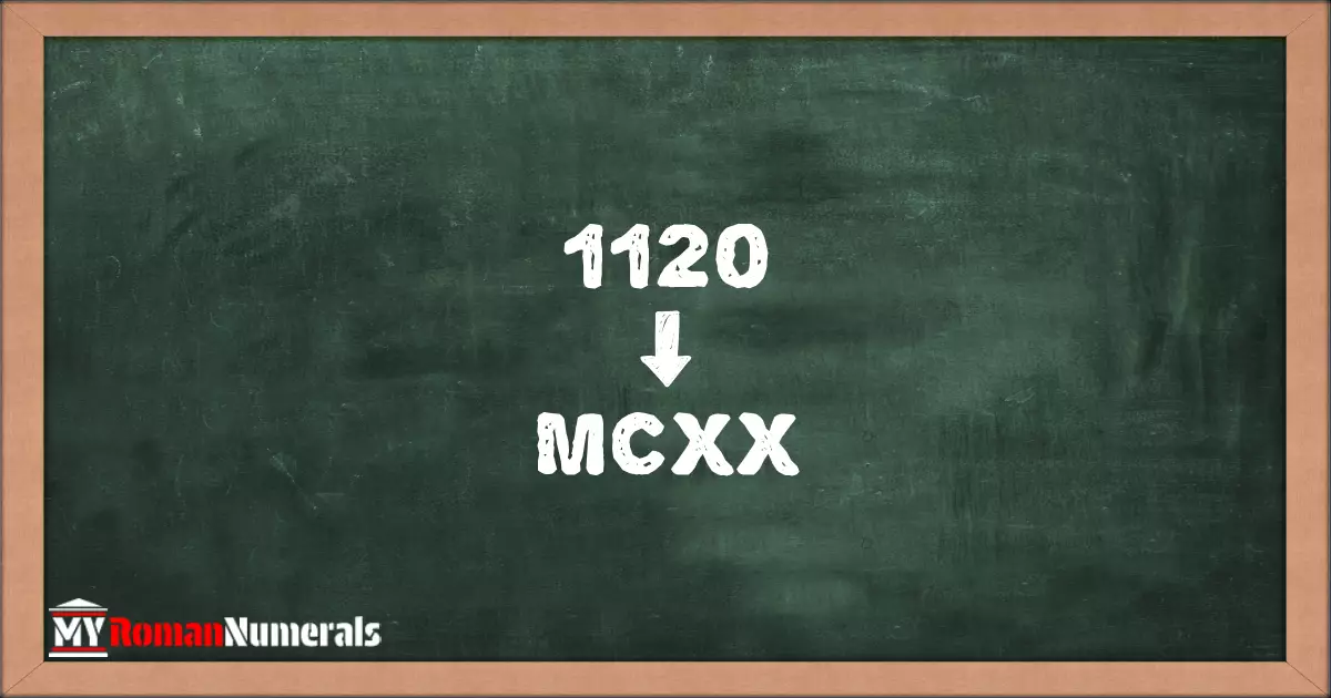 1120 = MCXX written on a blackboard, demonstrating Roman numeral conversion for 1120.
