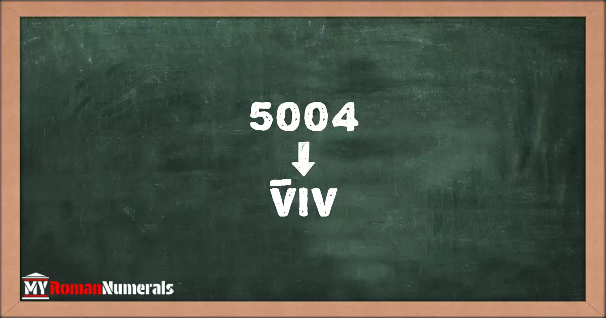 5004 = V̅IV written on a blackboard, demonstrating Roman numeral conversion for 5004.